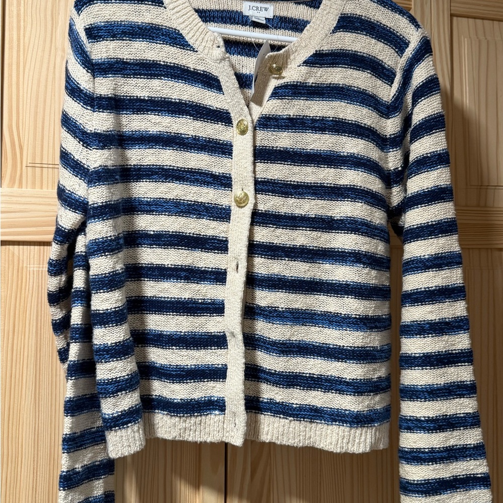 J. Crew Factory Striped Cardigan in Blue and Cream
